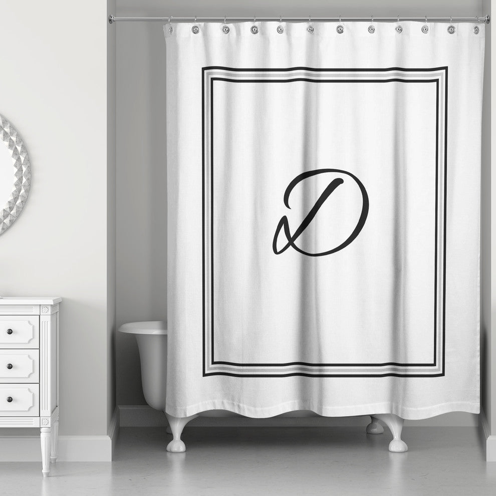 Classic White Monogrammed Shower Curtain, D