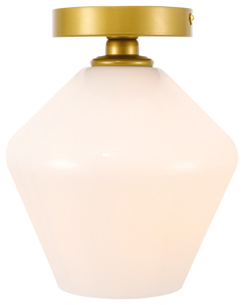 Brass Finish And Frosted White Glass 1-Light Flush Mount
