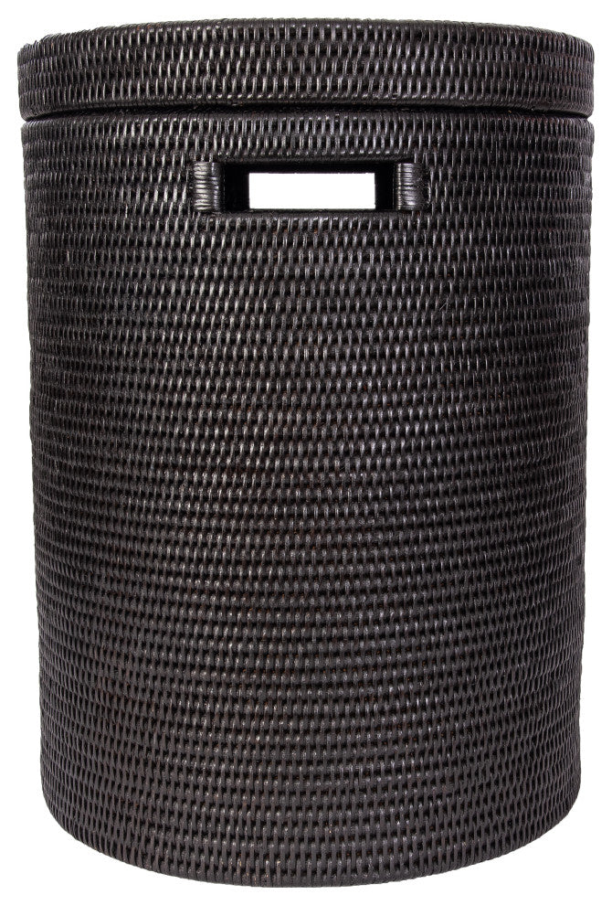 Artifacts Rattan™ Round Hamper With Lid, Tudor Black