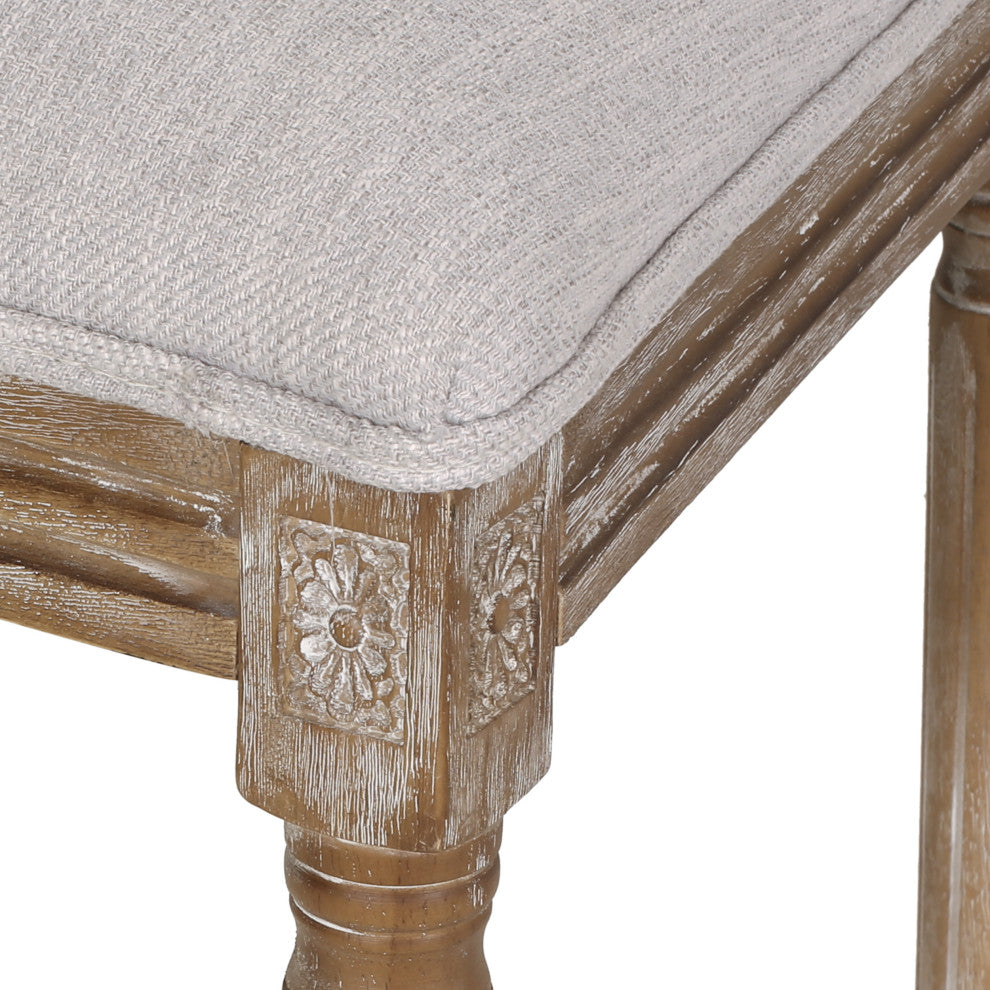 Fernleaf French Country Fabric Upholstered Wood Expandable 7-Piece Dining Set, Natural Brown/Light Gray