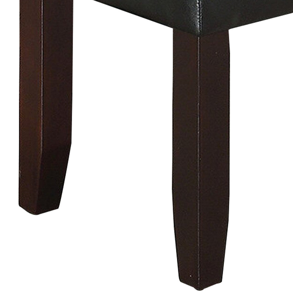 Benzara BM232883 Dining Bench, Faux Leather Upholstery and Chamfered Feet, Black