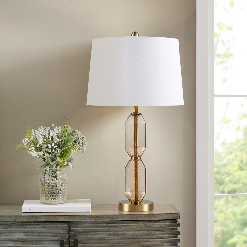 510 Design Zirconia Faceted Green Glass Table Lamp, Nightstand Light, Brown