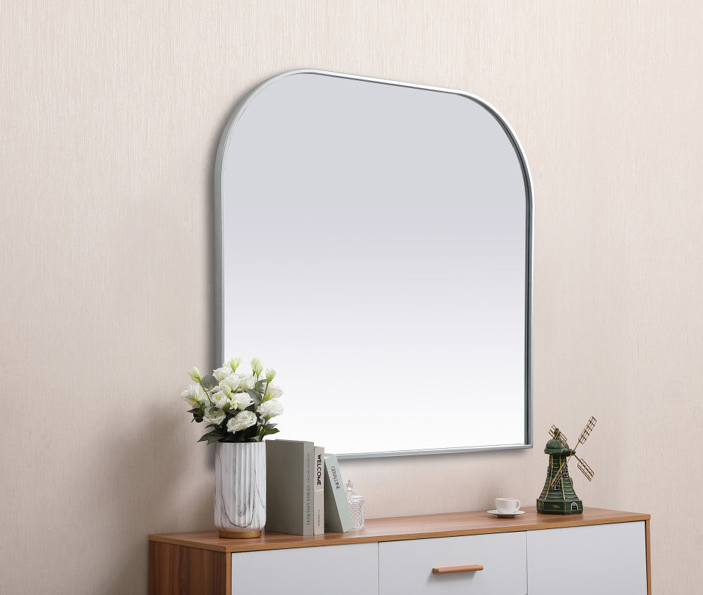 Metal Frame Arch Mirror 42X38 Inch, Silver