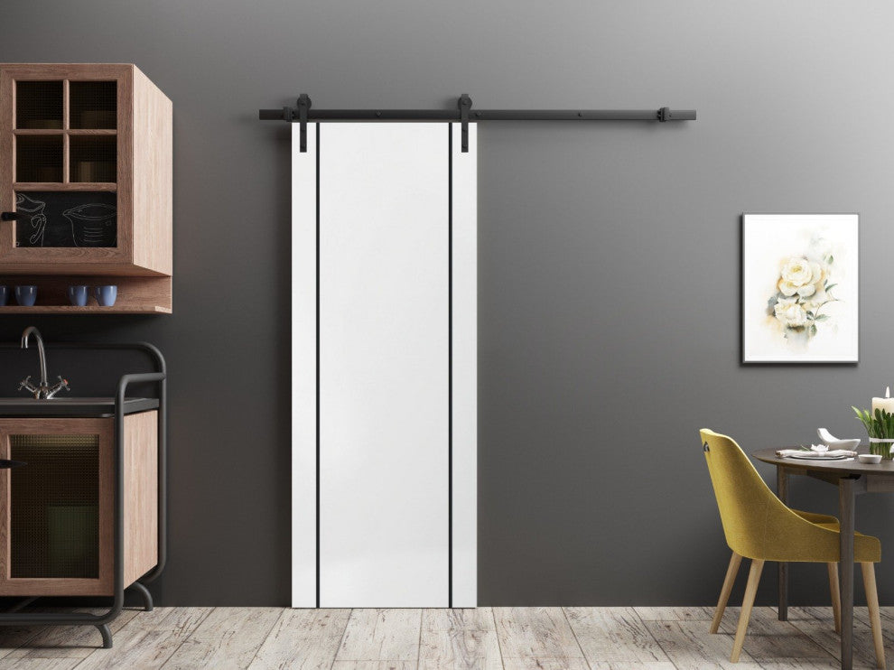 Sturdy Barn Door 42 x 96 | Planum 0016 White Silk with  | 8FT