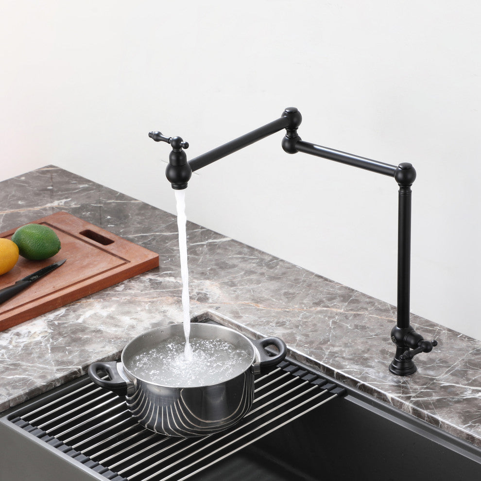 Deck-Mounted Double Handle Pot Filler Kitchen Faucet Stove Faucet, Matte Black