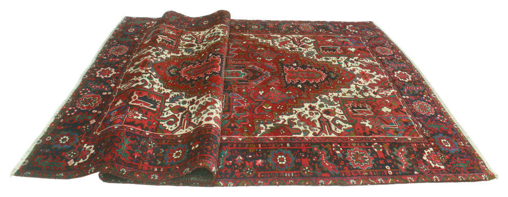 Vintage Heriz Claybour Red/Navy Rug, 7'3x12'1