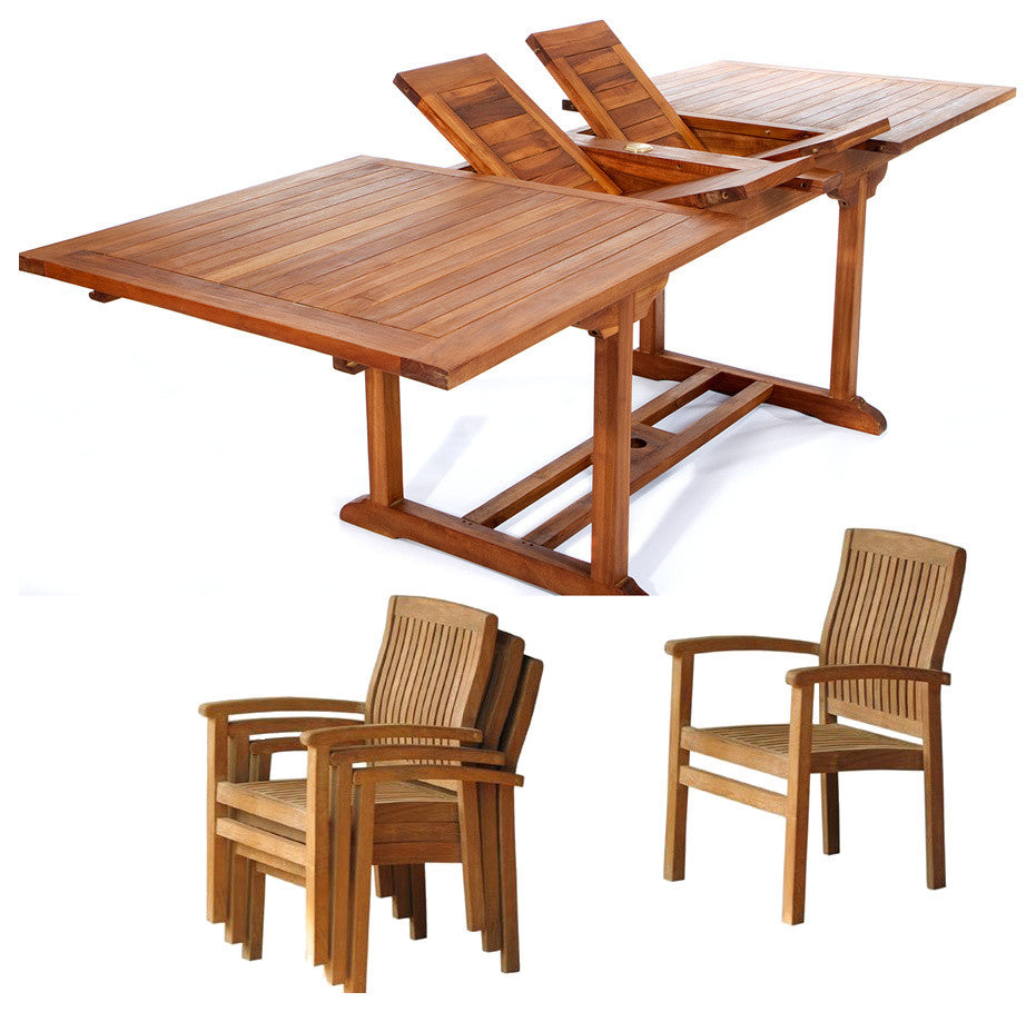 7-piece Rectangle Extension Table Stacking Arm Chair Set Without Cush