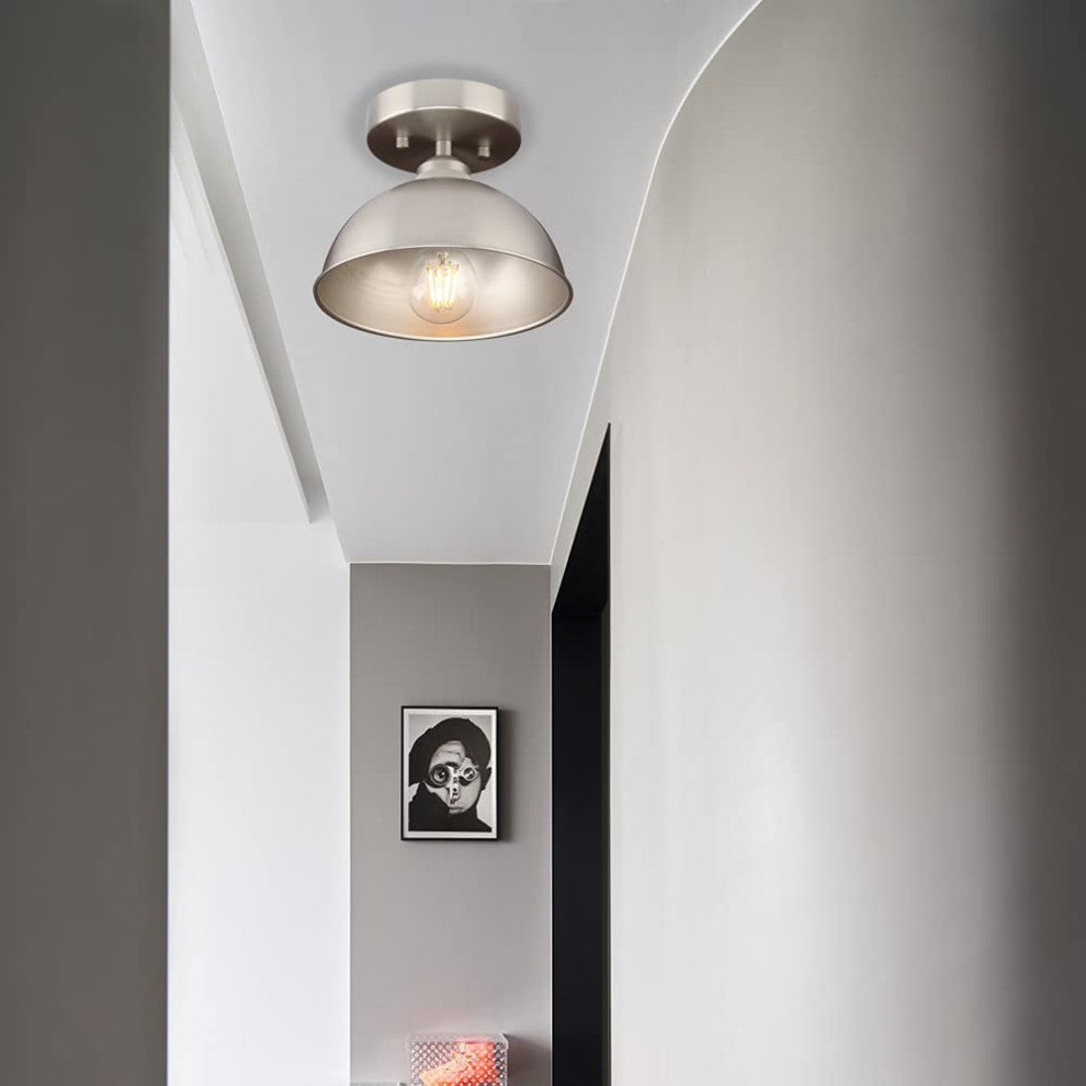 Industrial Semi Flush Mount Ceiling Light Bowl Metal Ceiling Lamp With Silver