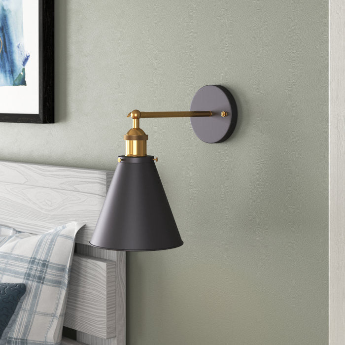 Modern Cone Wall Light Black 1-Light Metal Swing Arm Light