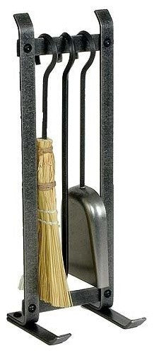 Handcrafted Country Home Fireplace Tool Set w Base & 3 Tools Hammered Steel