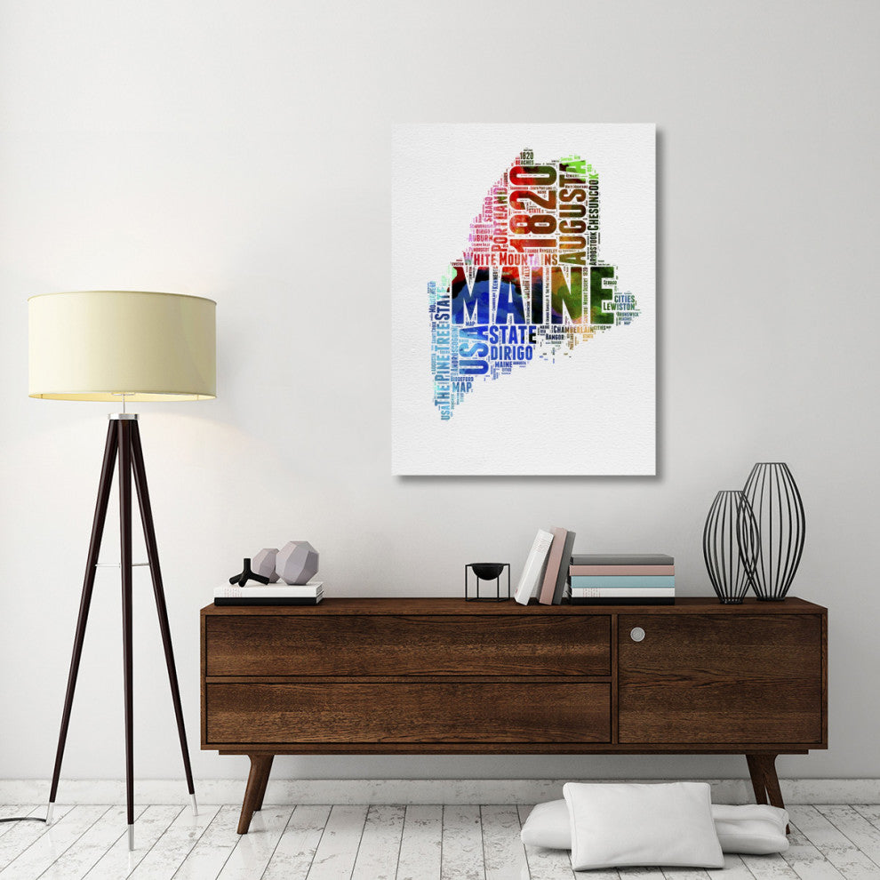 "Maine Watercolor Word Cloud" Fine Art Print