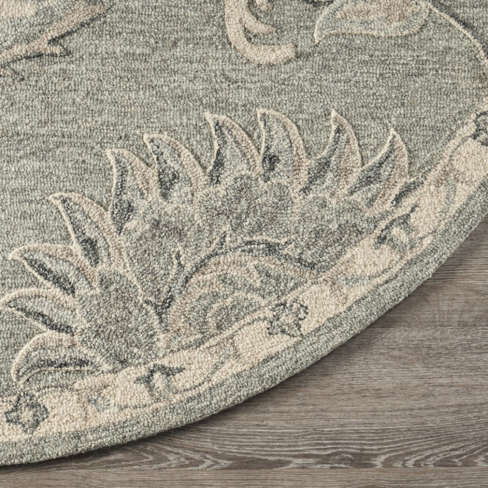 5" Round Light Gray Floral Area Rug