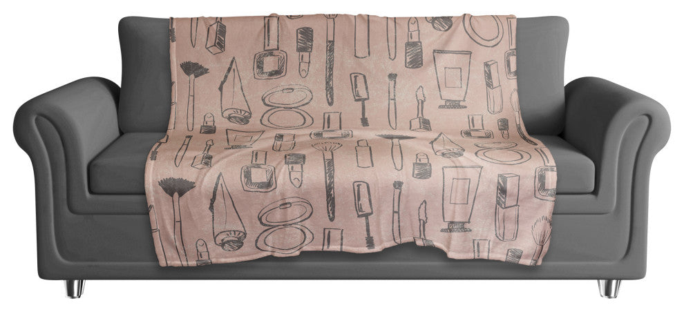 Gray Makeup Icons on Pink 50x60 Coral Fleece Blanket