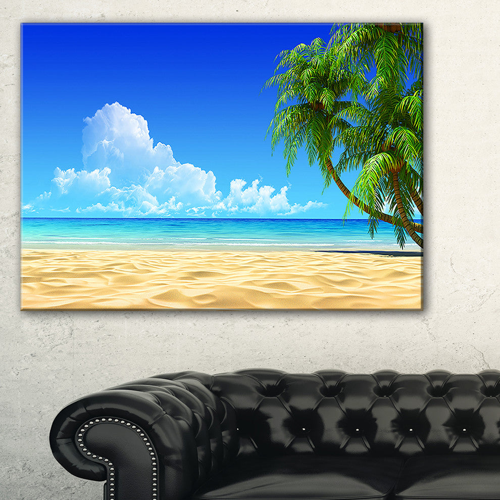 "Coconut Palms Bent into Beach" Seashore Art Canvas Print, 40"x30"