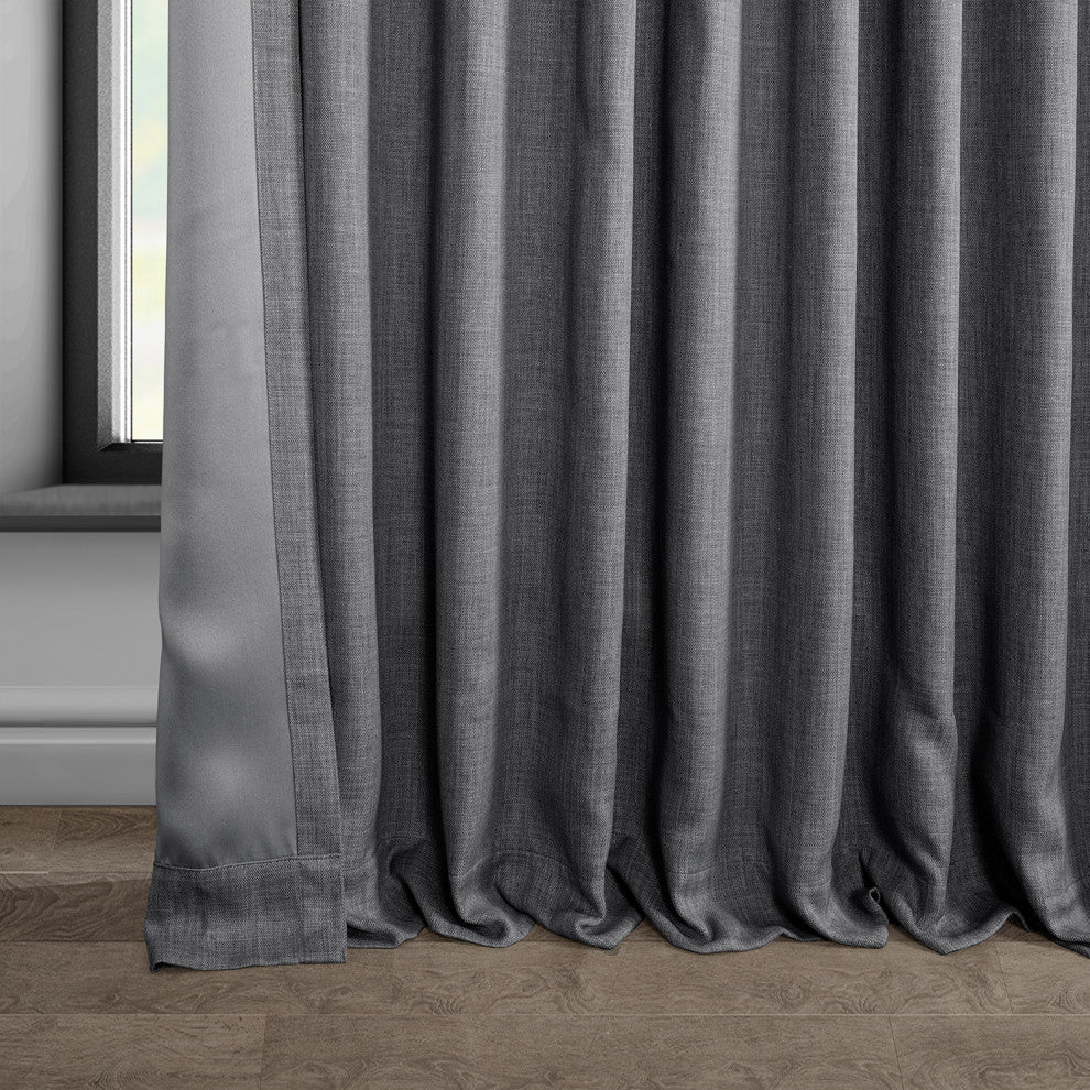 Faux Linen Extra Wide Room Darkening Curtain Single Panel, Dark Gravel, 100"x96"