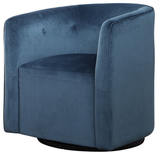 Uttermost Mallorie Contemporary Wood and Fabric Swivel Chair in Ink Blue