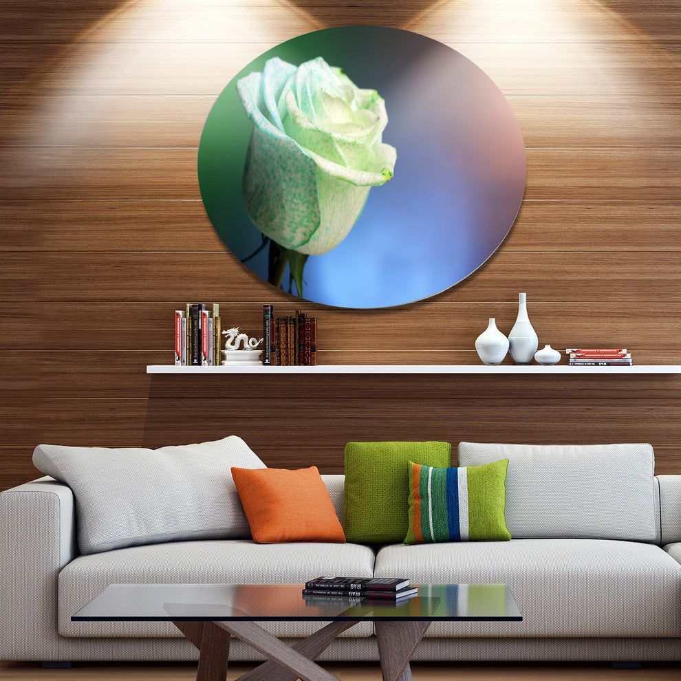Beautiful White Painted Rose, Modern Flower Round Metal Wall Art, 11"