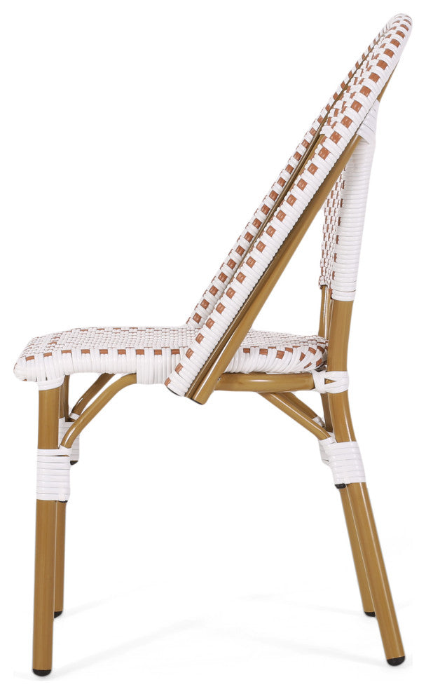 Baylor Outdoor French Bistro Chair, Set of 2, Rust Orange/White/Bamboo Print Finish