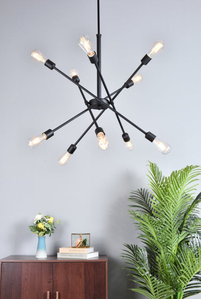 Aria 10 Lights Black Pendant With Hanging Rod