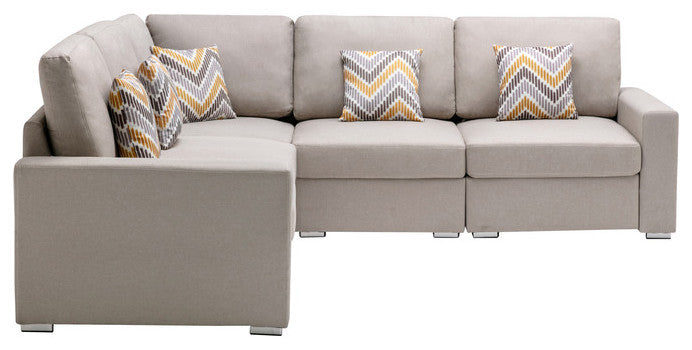 Nolan Beige Linen 5-Piece Reversible Sectional Sofa, Interchangeable Legs
