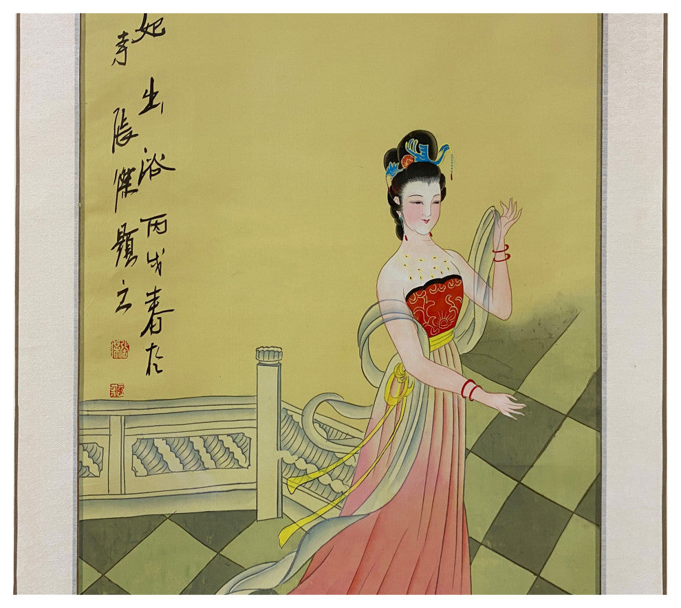 Chinese Color Ink TongStyle Lady Portrait Scroll Painting Wall Art Hws2009