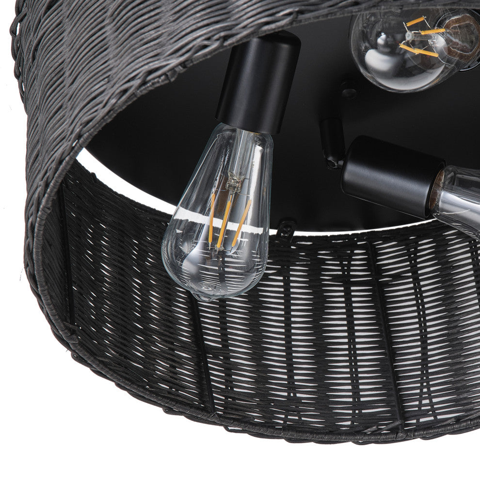 Farmhouse Hand-Woven Rattan 3-Light Drum Flush Mount Ceiling Light