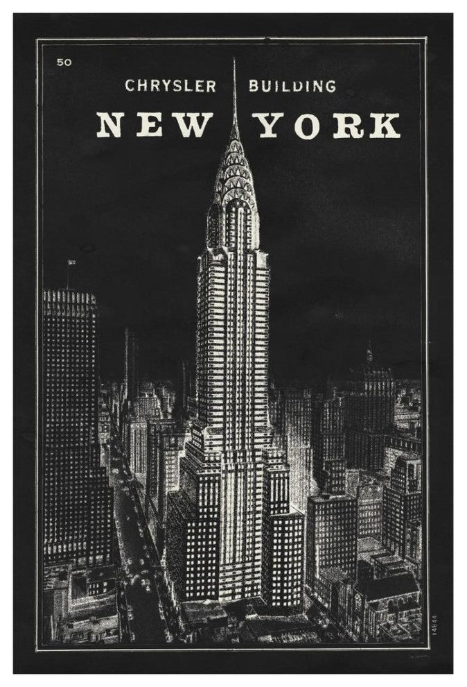 "Blueprint Map New York Chrysler Building Black" Print by Sue Schlabach, 26"x38"