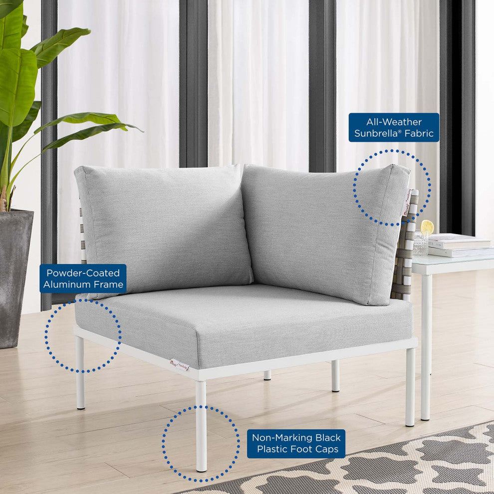 Sofa Corner Chair, Sunbrella, Aluminum, Metal, Gray, Modern, Outdoor Patio
