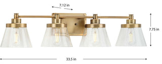 Hinton 4-Light Vintage Brass Clear Seeded Glass Bath Vanity Light