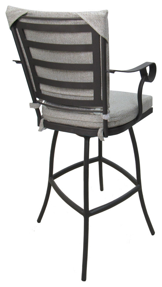 Outdoor Patio Swivel Bar Stool Jamey with Arms, White Linen - Gray, 30"