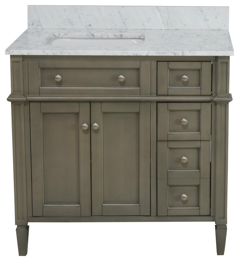 Hailey 36" Bathroom Vanity, Weathered Gray, Carrara Marble