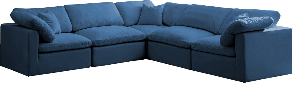 Plush Velvet / Down Standard Comfort L-Shaped Modular Sectional, Navy, 5-Piece: 2 Armless Chair, 3 Corner Chair