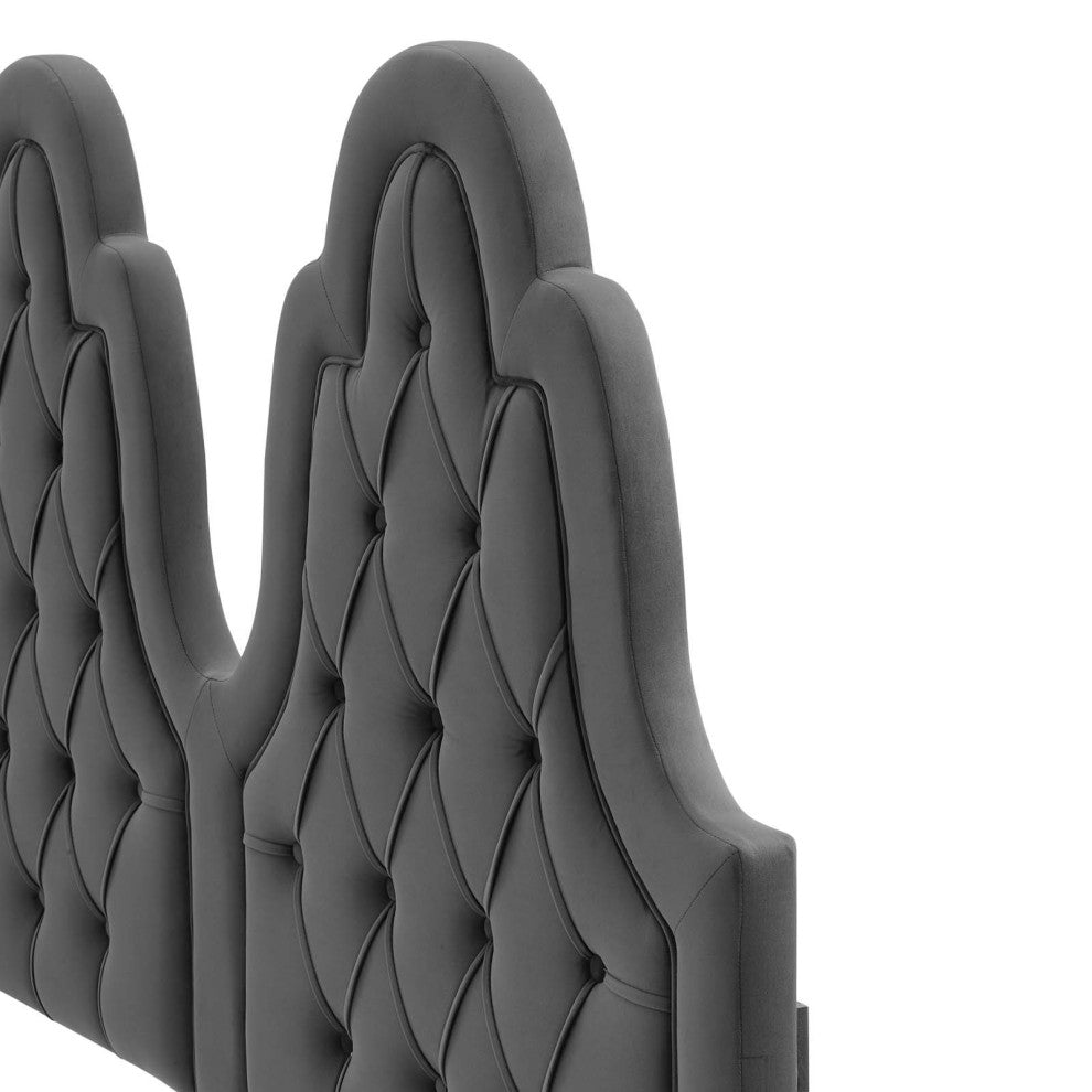 Tufted Headboard, Twin Size, Velvet, Dark Gray, Modern Contemporary