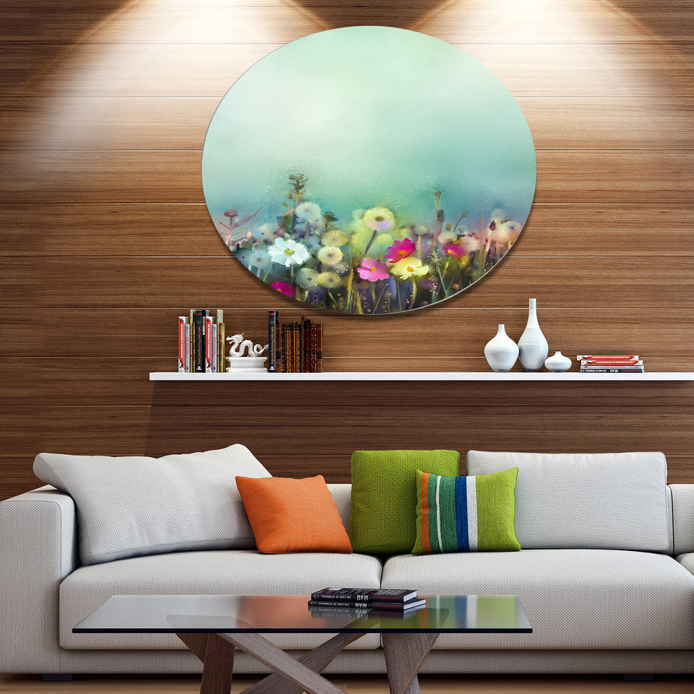 Dandelion Poppy And Daisy Flowers, Flower Round Wall Art, 36"