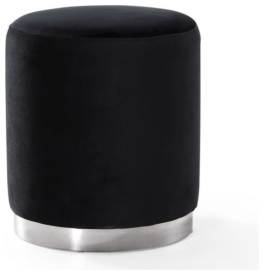 TOV Furniture Opal Black Velvet Ottoman -Silver Base