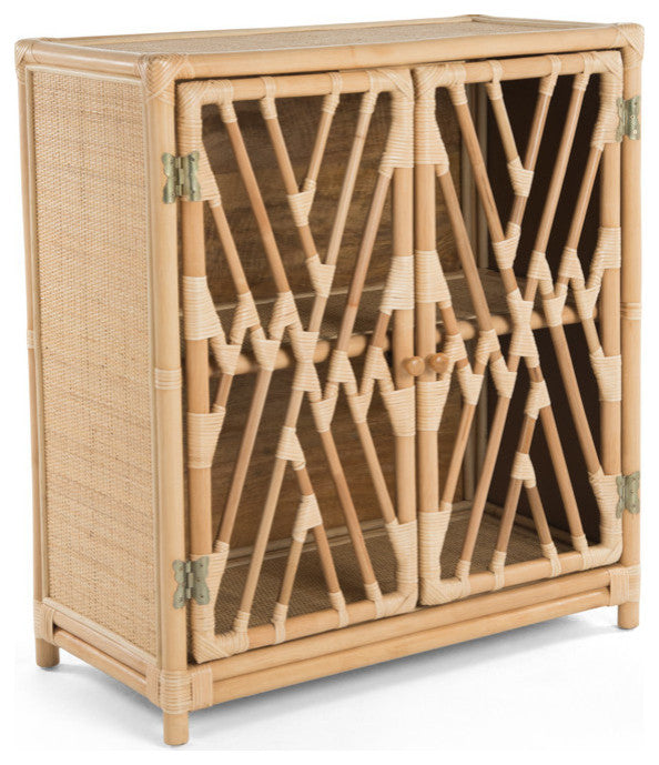 Rattan Chippendale Storage Cabinet With 2 Doors, Natural