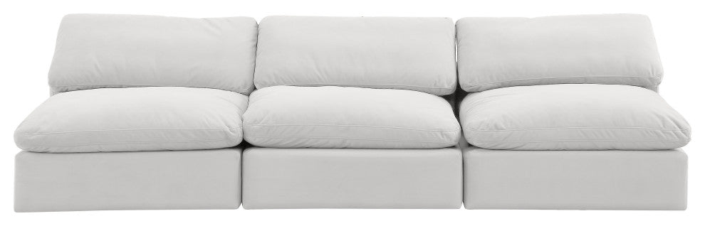 Comfy Upholstered Modular Sofa, Cream, 3-Piece: 3 Armless Chair, Velvet