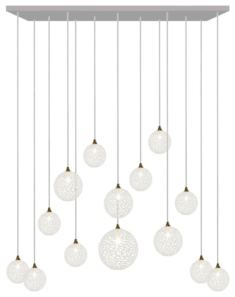Napa 14 Pendants Blown Glass Chandelier, Silver, 48", Clear Glass