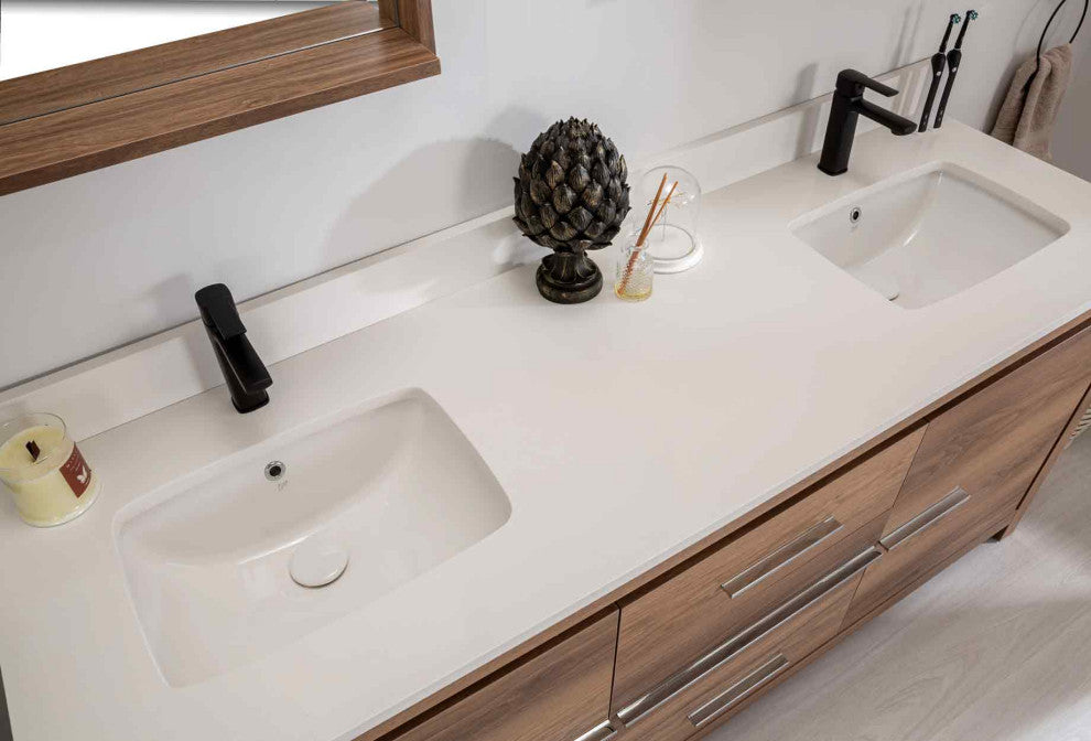 Mila Collection 72" Bathroom Vanity With Sink, Mirror, Countertop, Walnut Brown