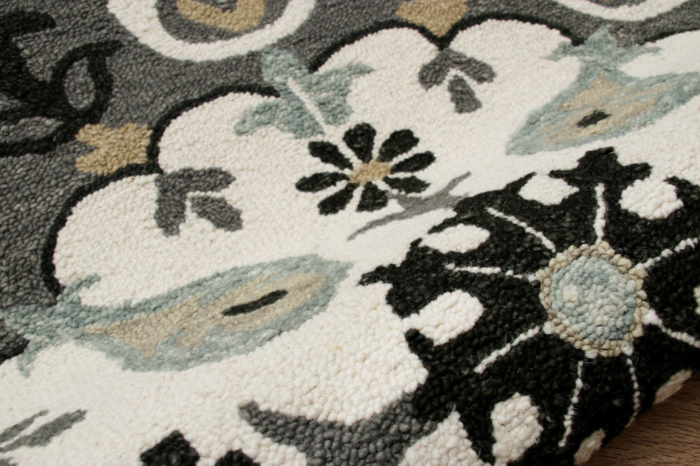 Ornate Gray and White Medallion Round Rug, 7' Round