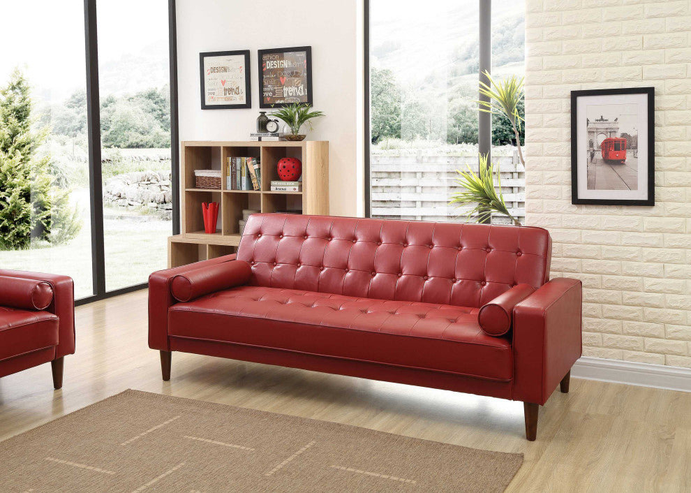 Andrews 85 in. W Flared Arm Faux Leather Straight Sofa, Red