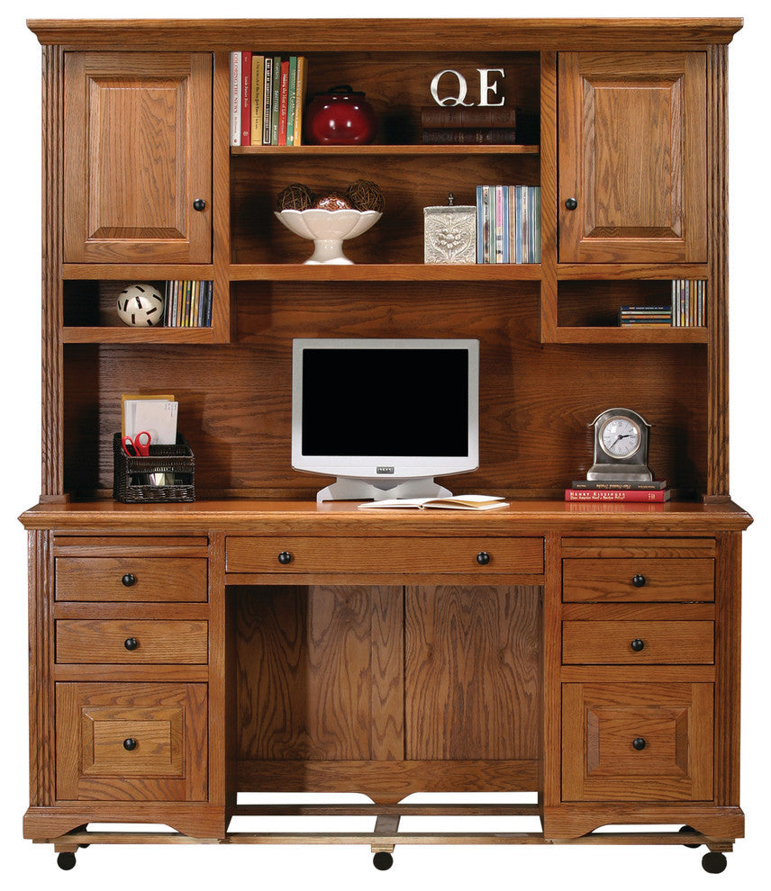 Eagle Furniture, Oak Ridge Double-Pedestal, Unfinished, With Hutch