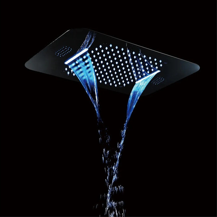 LED 20*14" Matte Black Musical Remote Controlled Shower System, 6 Jetted Body