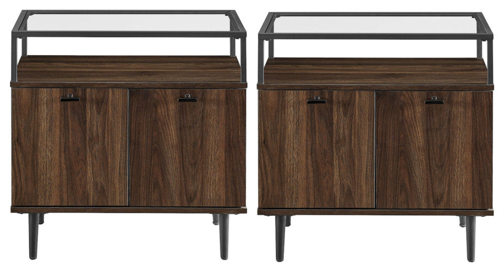 Miller Modern Glass Top 2 Door Nighstand Set - Dark Walnut
