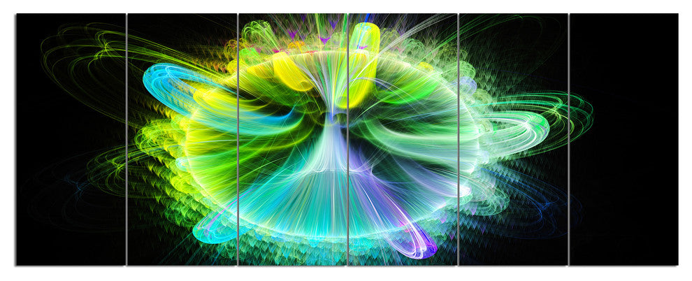 Green Fractal Vortices of Energy, Floral Canvas Art Print, 70"x28", 6 Panels