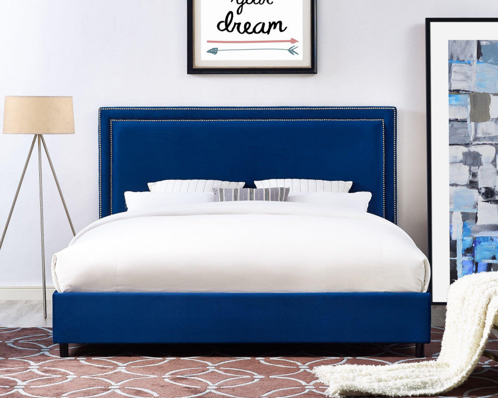 Reed Navy Velvet Bed, King