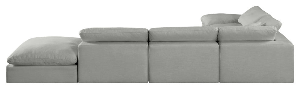 Comfy Upholstered L-Shaped Modular Sectional, Grey, 6-Piece: 3 Armless Chair, 1 Corner Chair, 2 Ottoman, Linen Textured Fabric