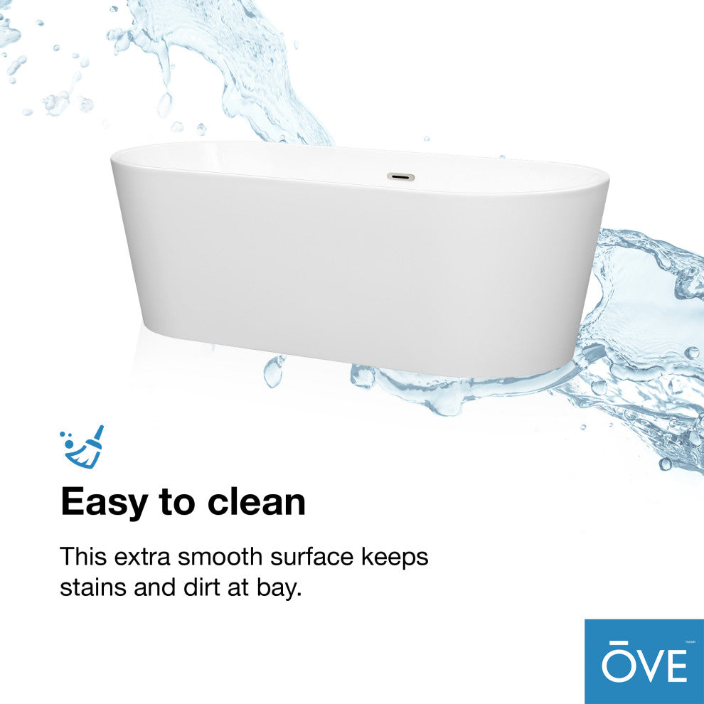OVE Decors Lyra 67" Seamless White Acrylic Freestanding Oval Bathtub