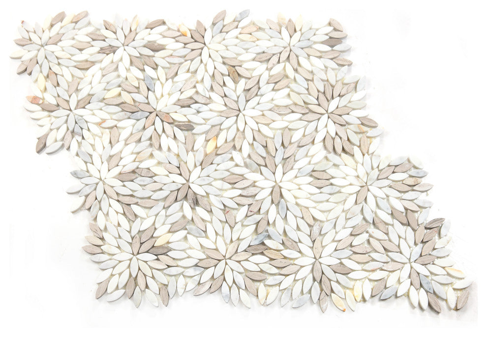 Tea Party 12"x12" Floral Marble Mosaic Wall/Floor Tile,White,Single Sheet