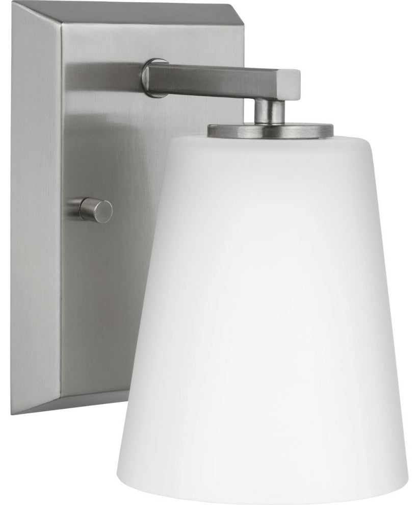 Vertex Collection One-Light Brushed Nickel Etched White Glass Bath Light